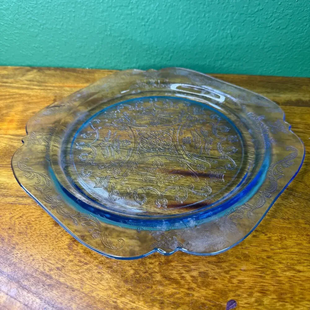 Vintage Federal Glass Dinner Plate - 1930s Depression Glass Square Serving Dish